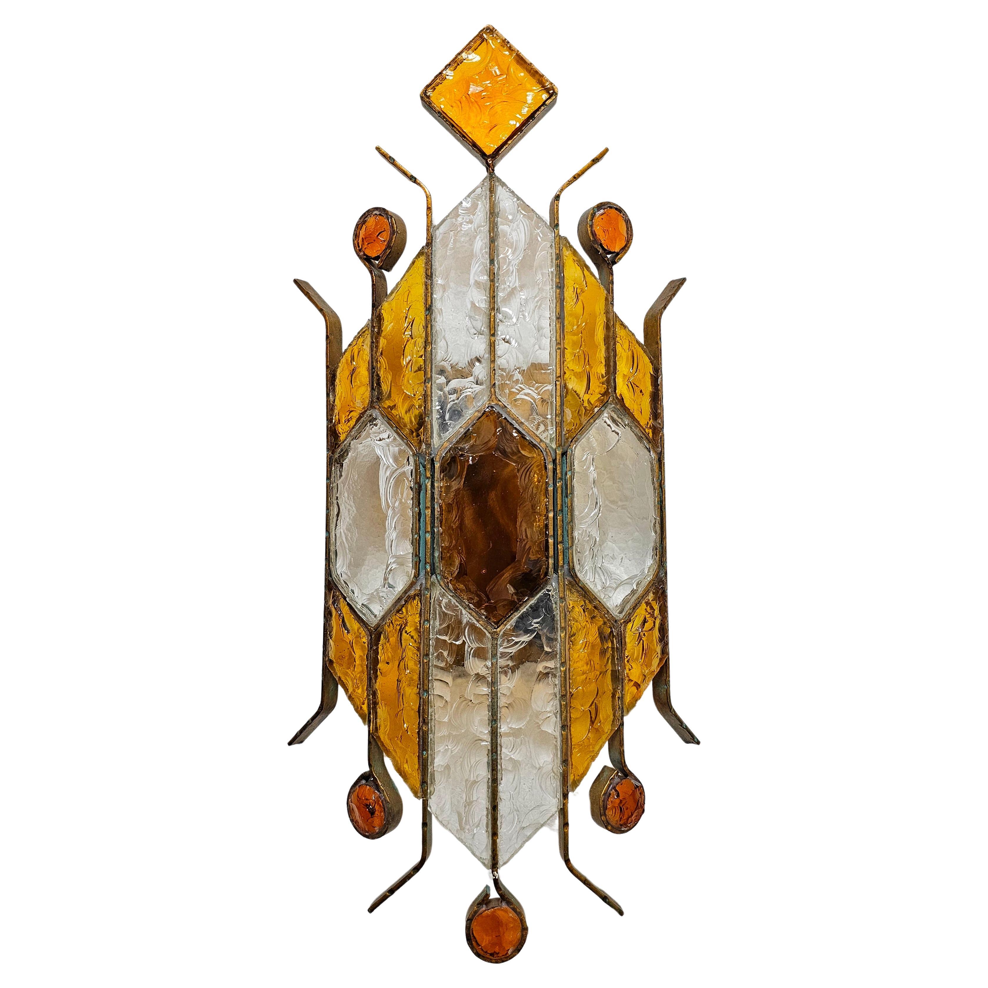 Brutalist Sconce in hammered glass by Biancardi and Jordan Arte, Italy 1970s
