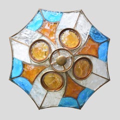 Brutalist Sconce or Flash Ceiling Light Blue Amber Clear by Longobard Italy