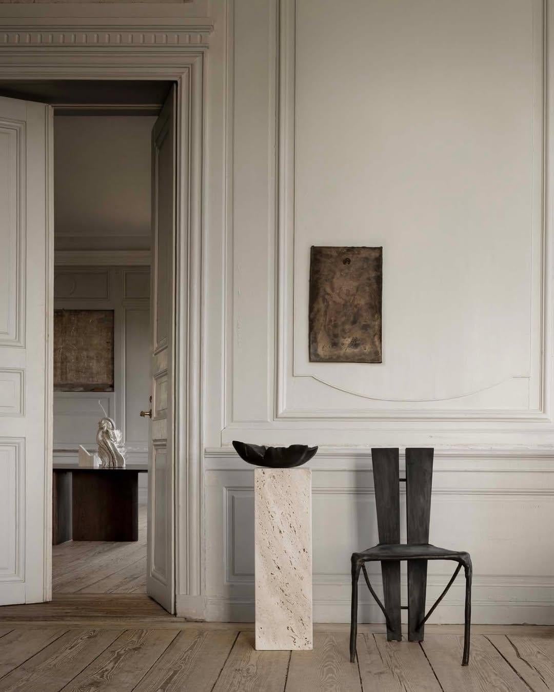 Contemporary Brutalist Sculpted Edge Chair in Plywood and Leather Seat by Lucas Tyra Morten For Sale