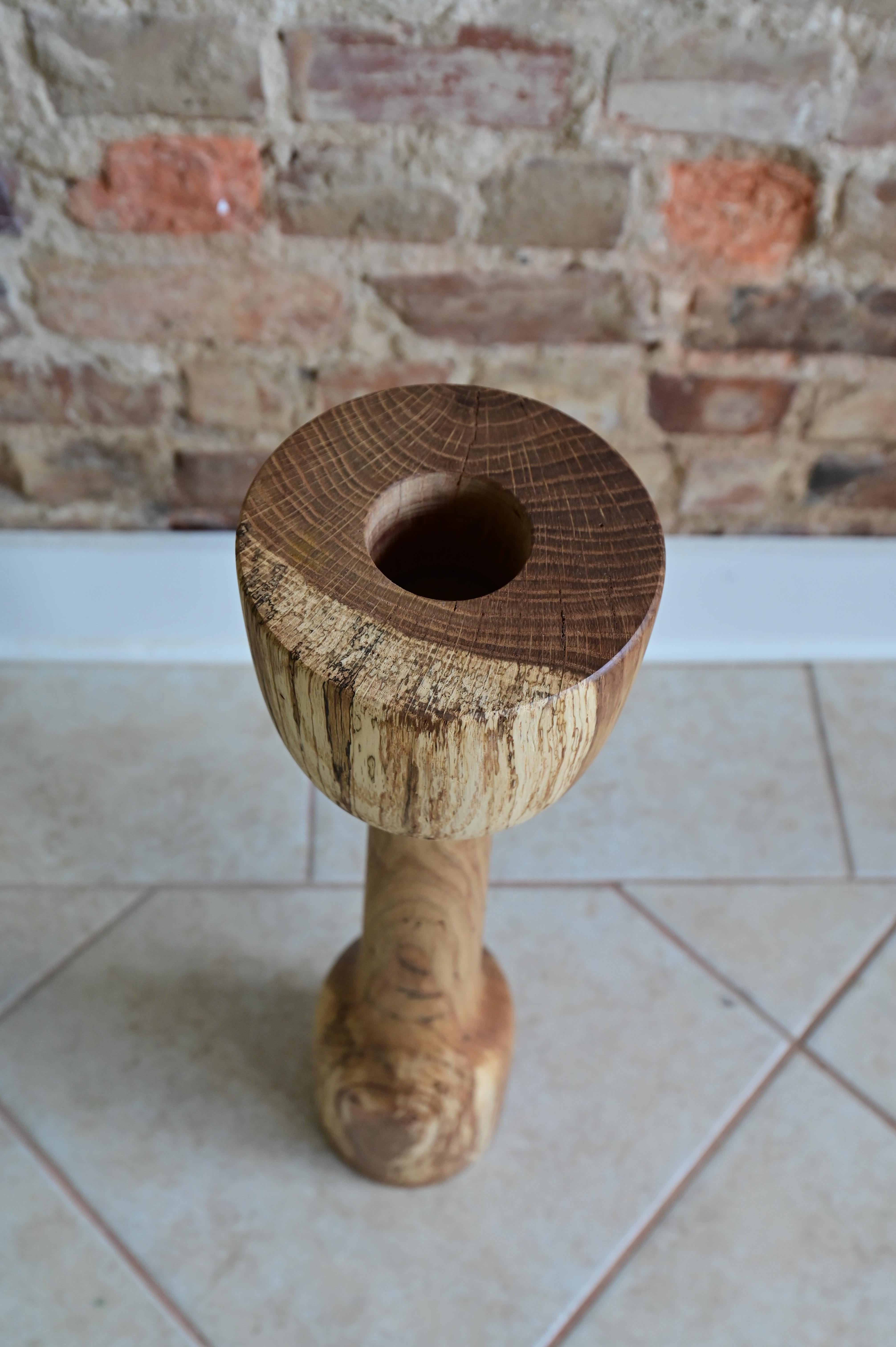 American Brutalist Sculpted Wooden Floor Vase For Sale