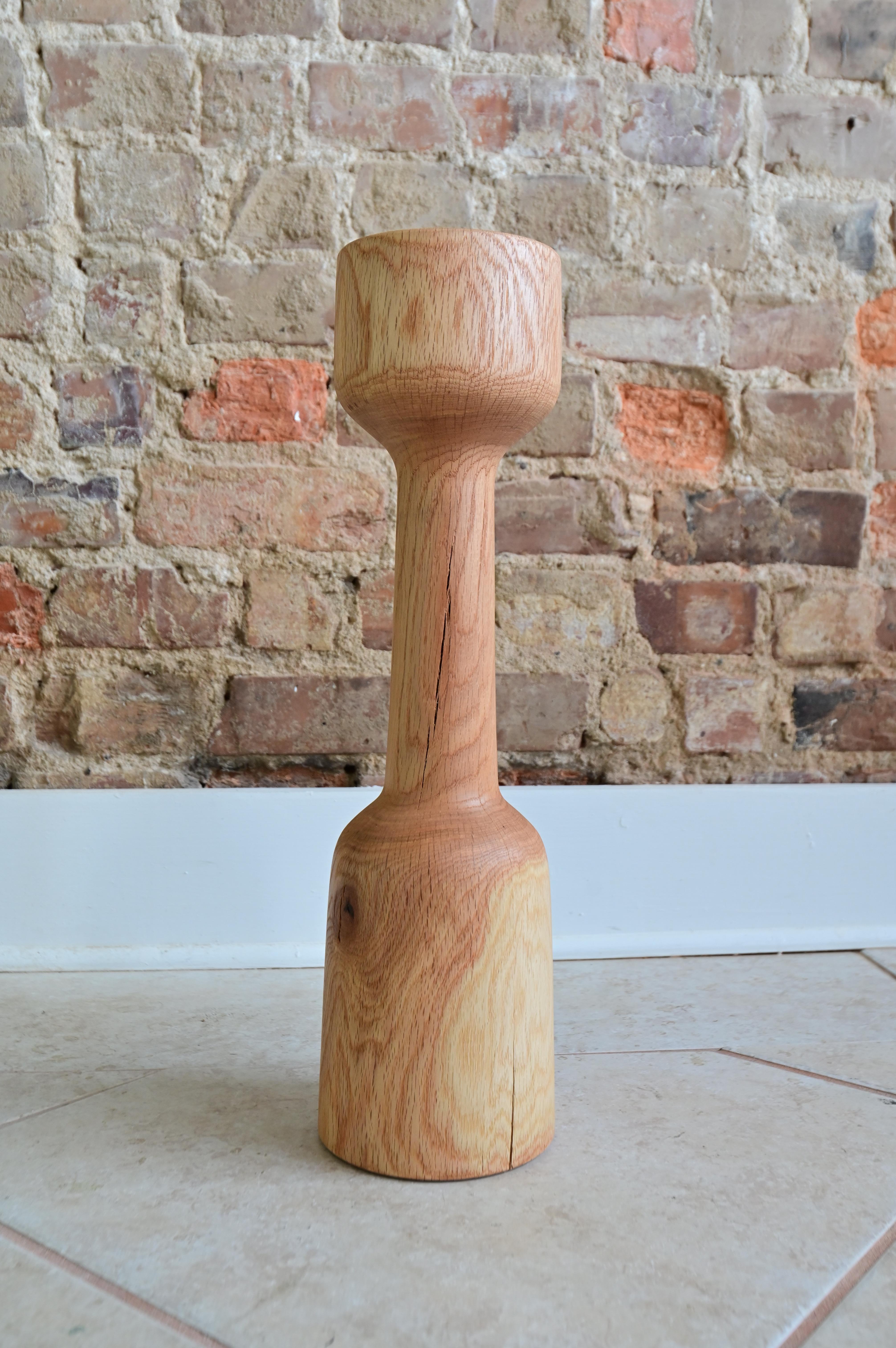 Woodwork Brutalist Sculpted Wooden Floor Vase For Sale