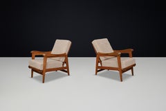 Brutalist Sculptural Adjustable Lounge Chairs in Oak and Teddy Upholstery France