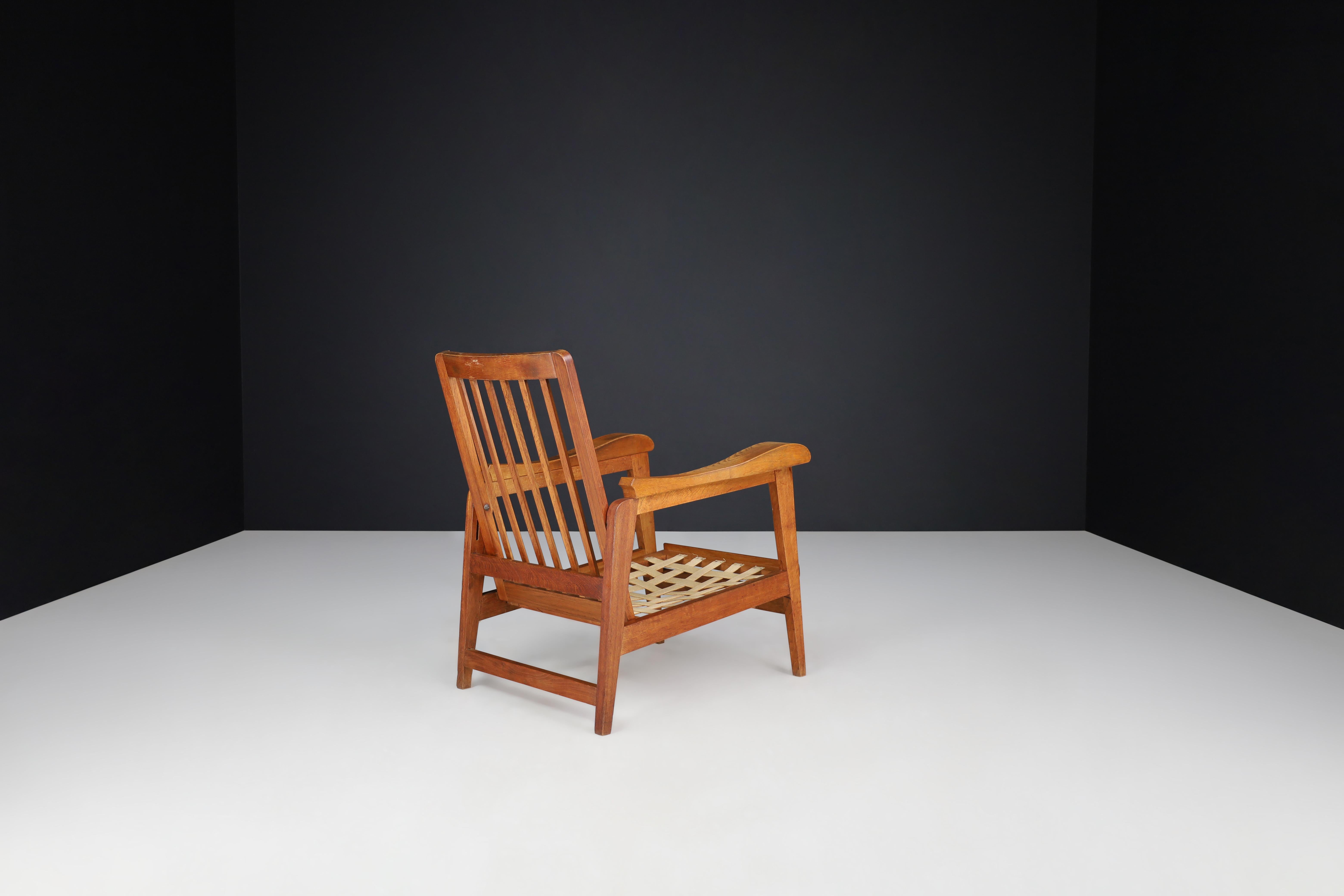 Brutalist Sculptural Adjustable Lounge Chairs in Oak set of 2 , France, 1950s For Sale 2