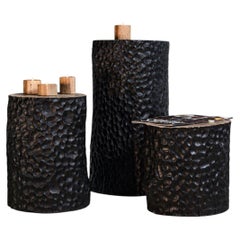 Brutalist Sculptural Black Walnut Side Tables by Sergio Vulpe, set of 3