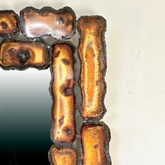 Brutalist Sculptural Brazed Sheet Metal Panelled Wall Mirror Circa 1960s