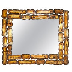 Brutalist Sculptural Brazed Sheet Metal Panelled Wall Mirror Circa 1960s