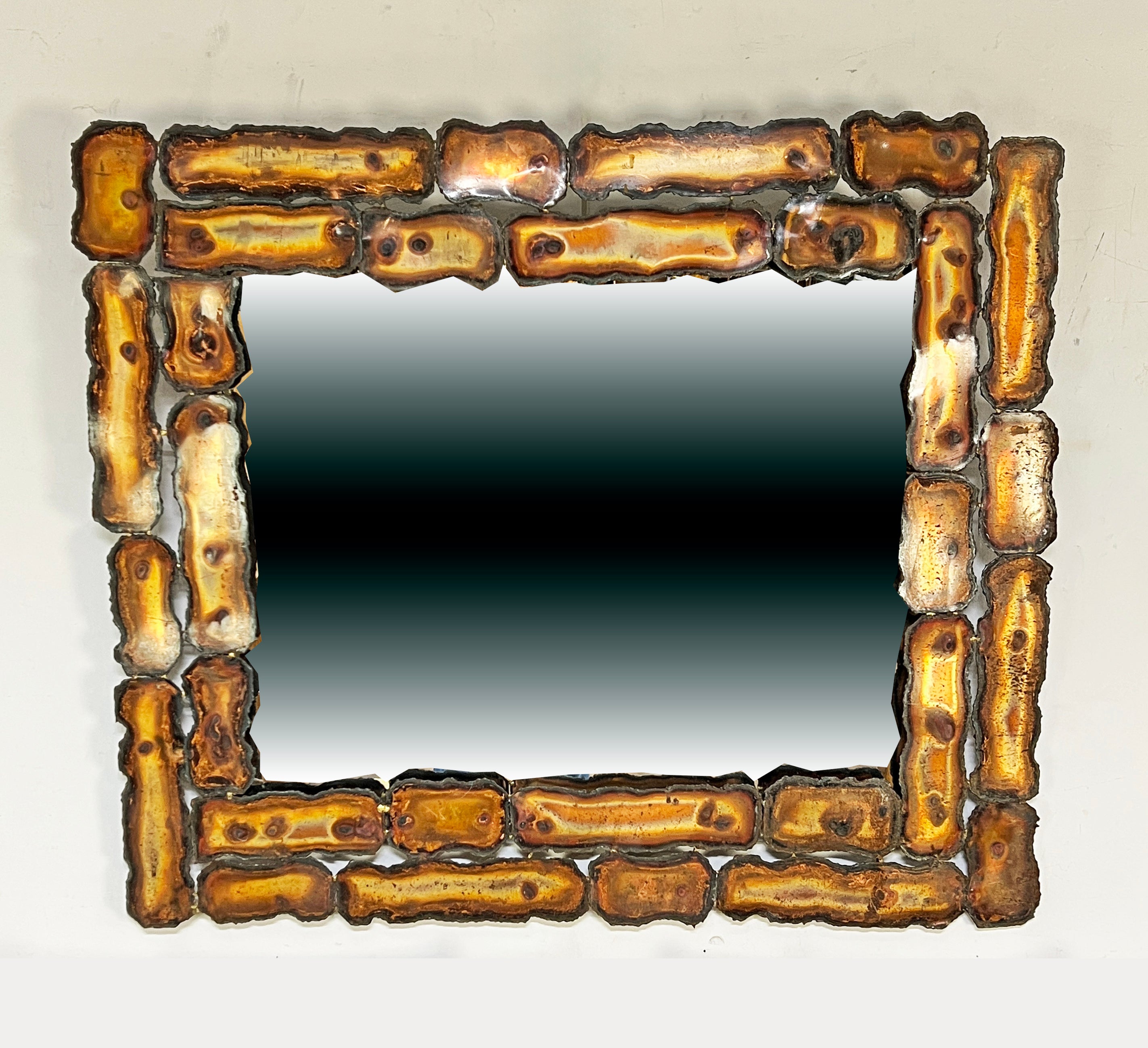 Brutalist Sculptural Brazed Sheet Metal Panelled Wall Mirror Circa 1960s