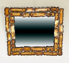 Brutalist Sculptural Brazed Sheet Metal Panelled Wall Mirror Circa 1960s