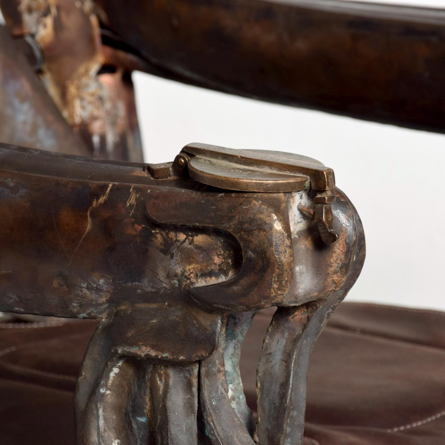 Steel Brutalist Sculptural Bronze Armchair Signed ZAVALA, Game of Thrones Era