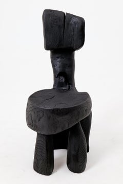 Brutalist Sculptural Chair, Carved, Solid Wood, Oak, Black, Rustic, Logniture