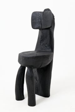 Silla Escultórica Brutalista, Tallada, Madera Maciza, Roble, Negra, Rústica, Muebles de Madera