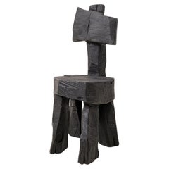 Brutalist Sculptural Chair, Carved, Solid Wood, Oak, Black, Rustic, Logniture