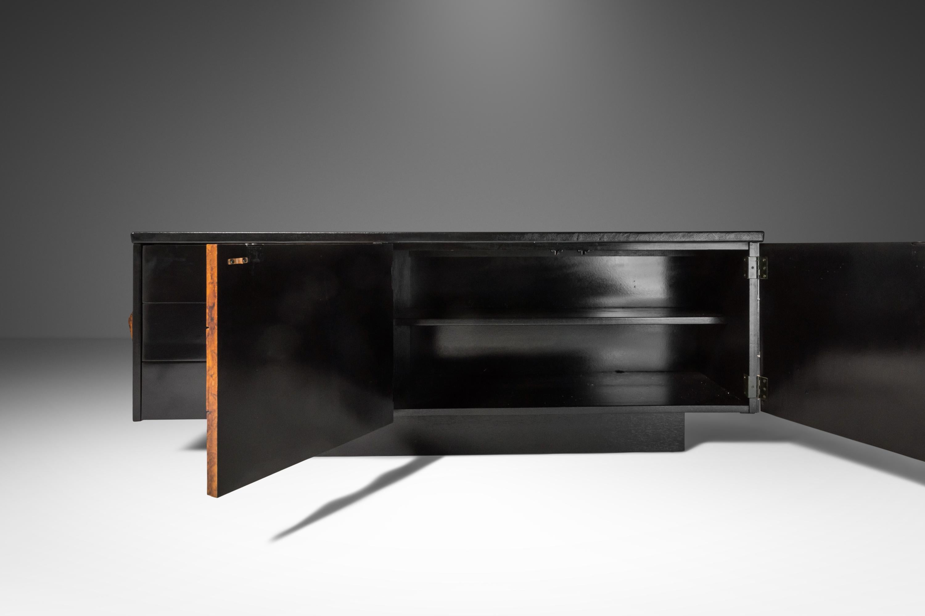 Brutalist Sculptural Diamond Faced Credenza / Sideboard With Leather Top, 1970's 9