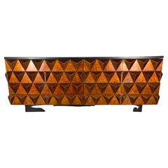 Brutalist Sculptural Diamond Front and Sides, Dresser, Credenza, Faux Tortoise