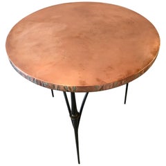 Brutalist Sculptural Hammered Copper Center Foyer Dining Table