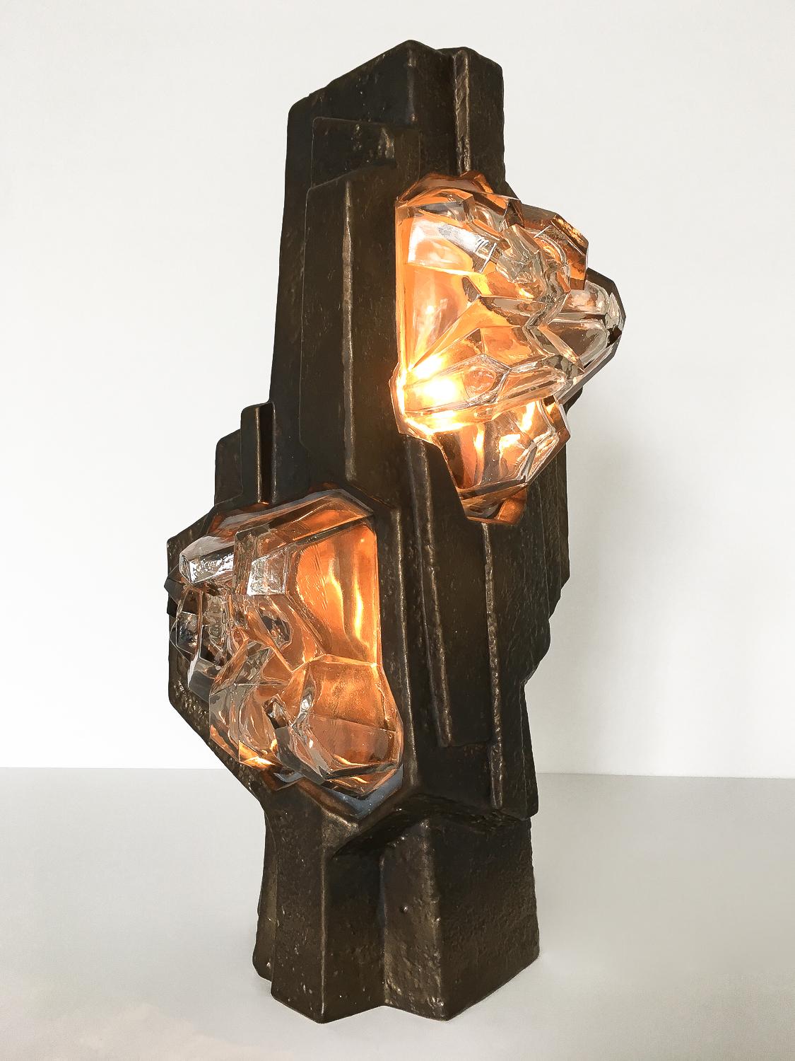 Brutalist Sculptural Rock Crystal Formation Ceramic and Glass Table Lamp 3