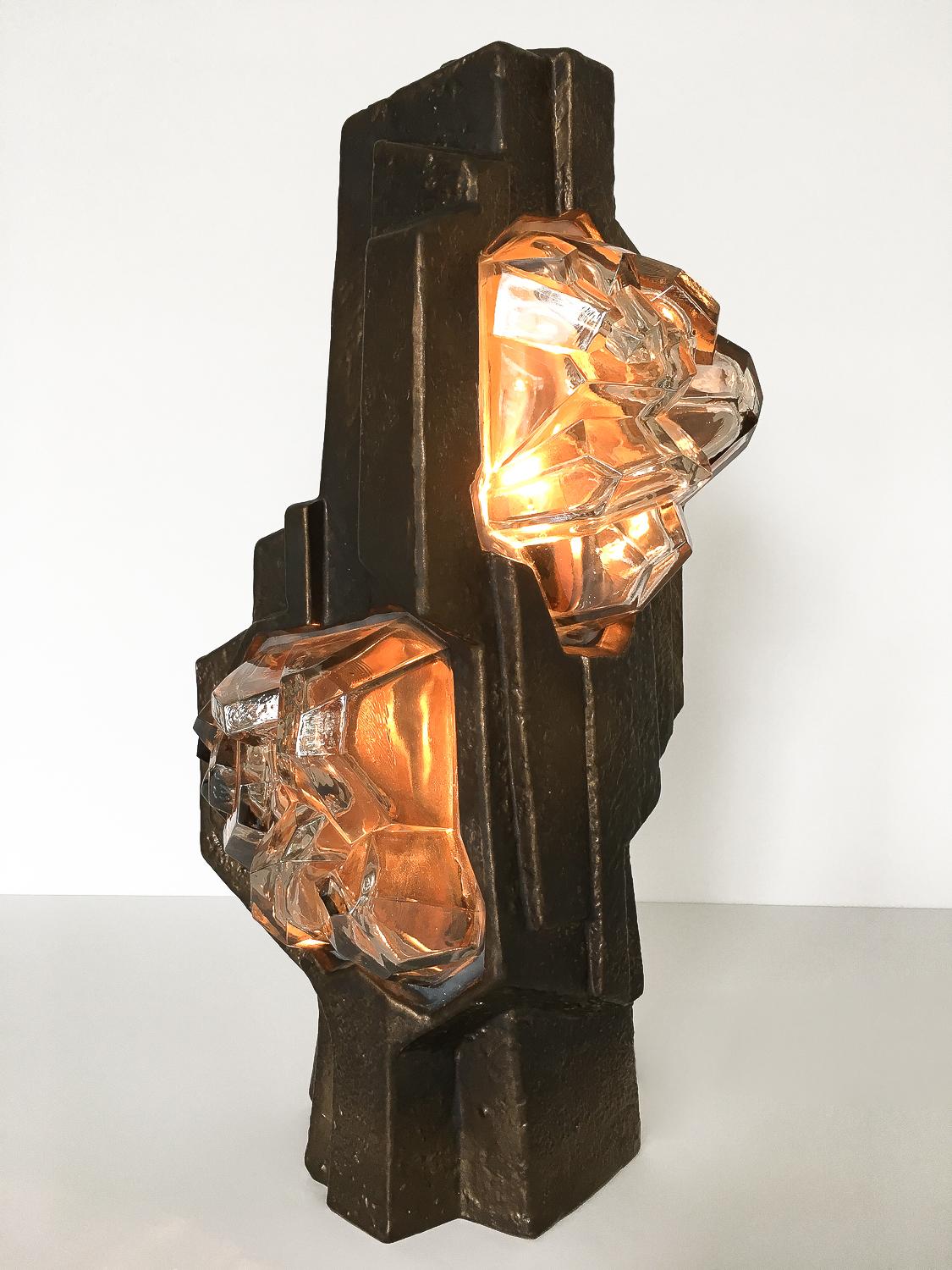 Brutalist Sculptural Rock Crystal Formation Ceramic and Glass Table Lamp 4