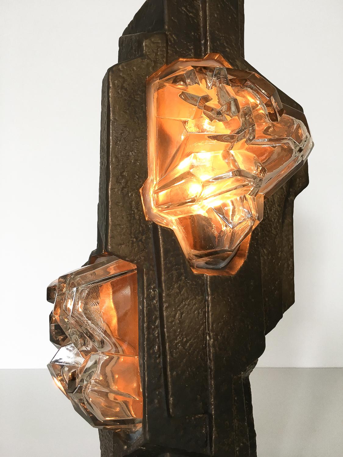 Brutalist Sculptural Rock Crystal Formation Ceramic and Glass Table Lamp 5