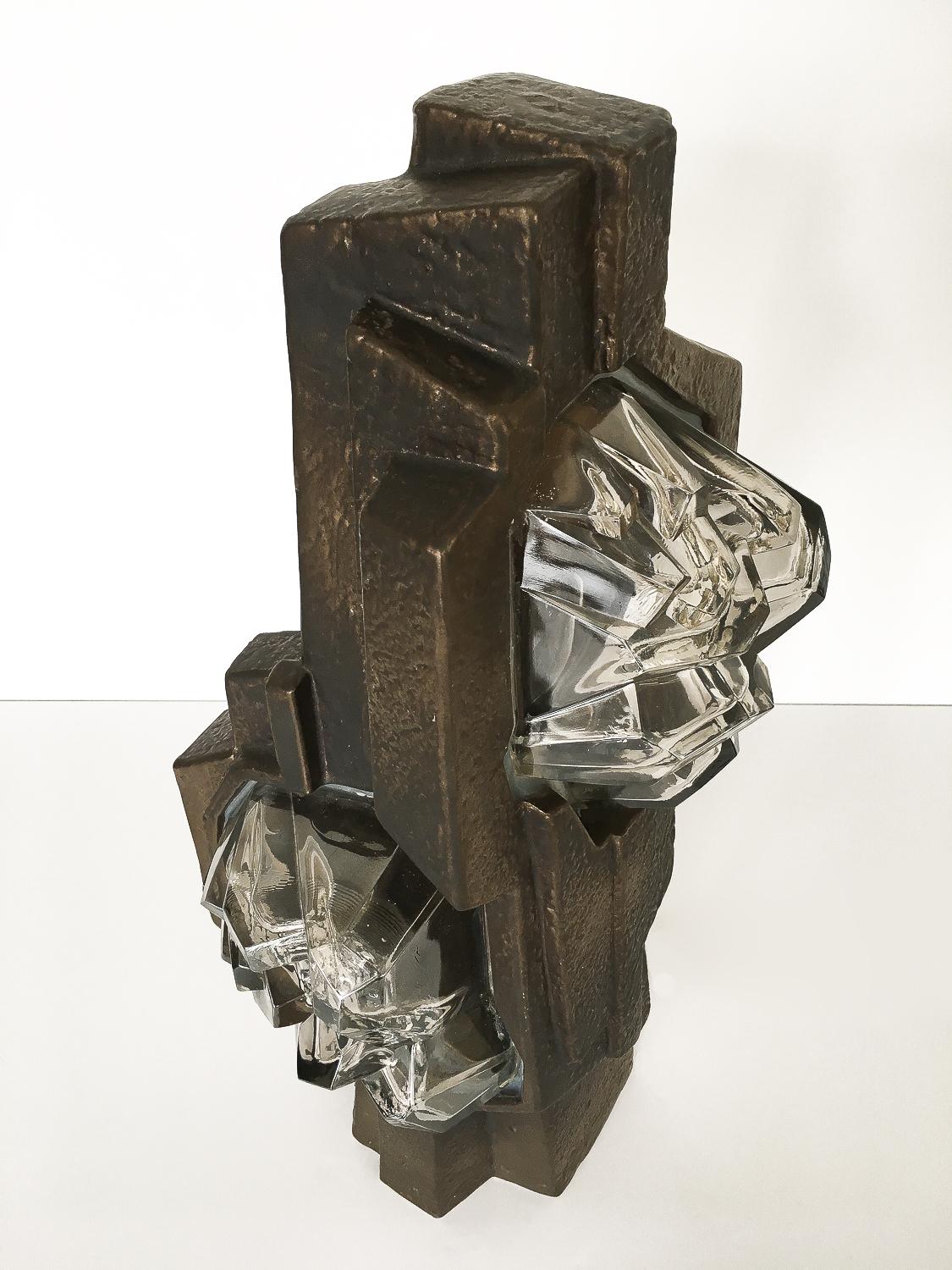 Mid-Century Modern Brutalist Sculptural Rock Crystal Formation Ceramic and Glass Table Lamp