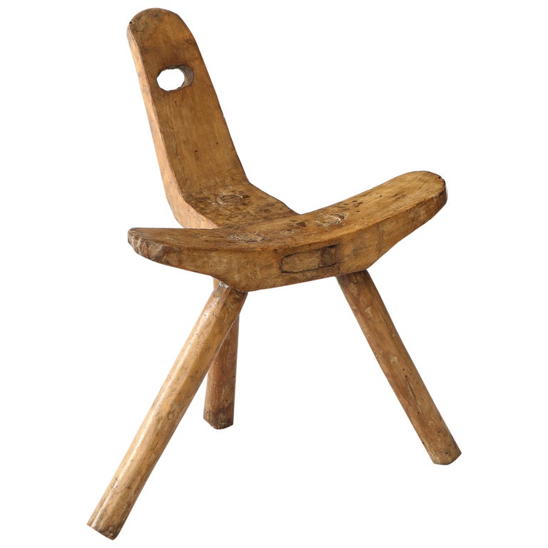 Brutalist Sculptural Rustic European Elm Stool For Sale at 1stDibs
