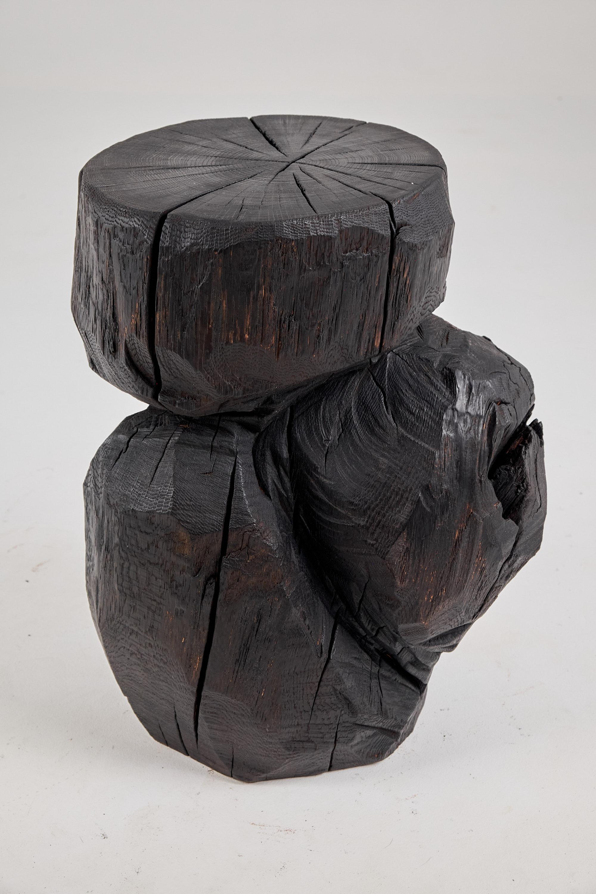 Brutalistischer skulpturaler Beistelltisch, massives gebranntes Oak Wood,  Einzigartig 1/1, Jownik im Angebot 2