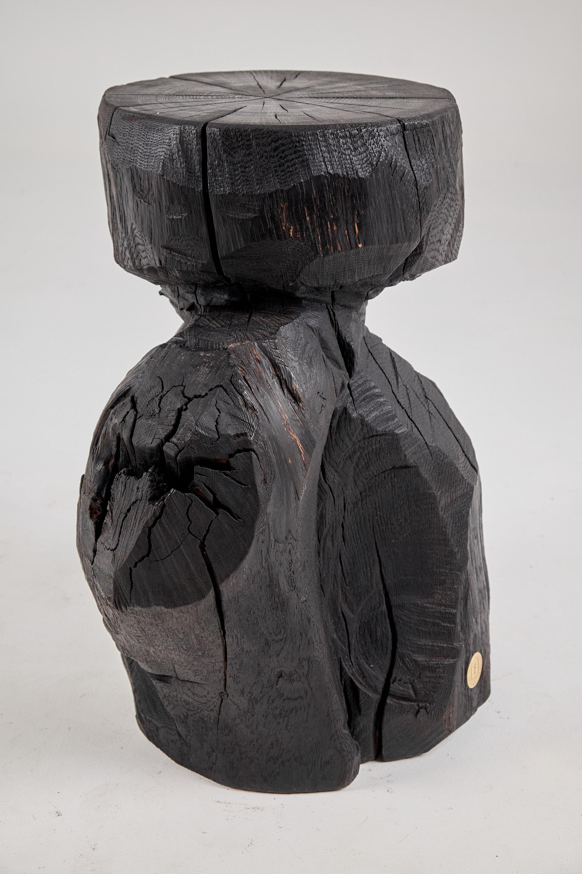 Brutalistischer skulpturaler Beistelltisch, massives gebranntes Oak Wood,  Einzigartig 1/1, Jownik im Angebot 5