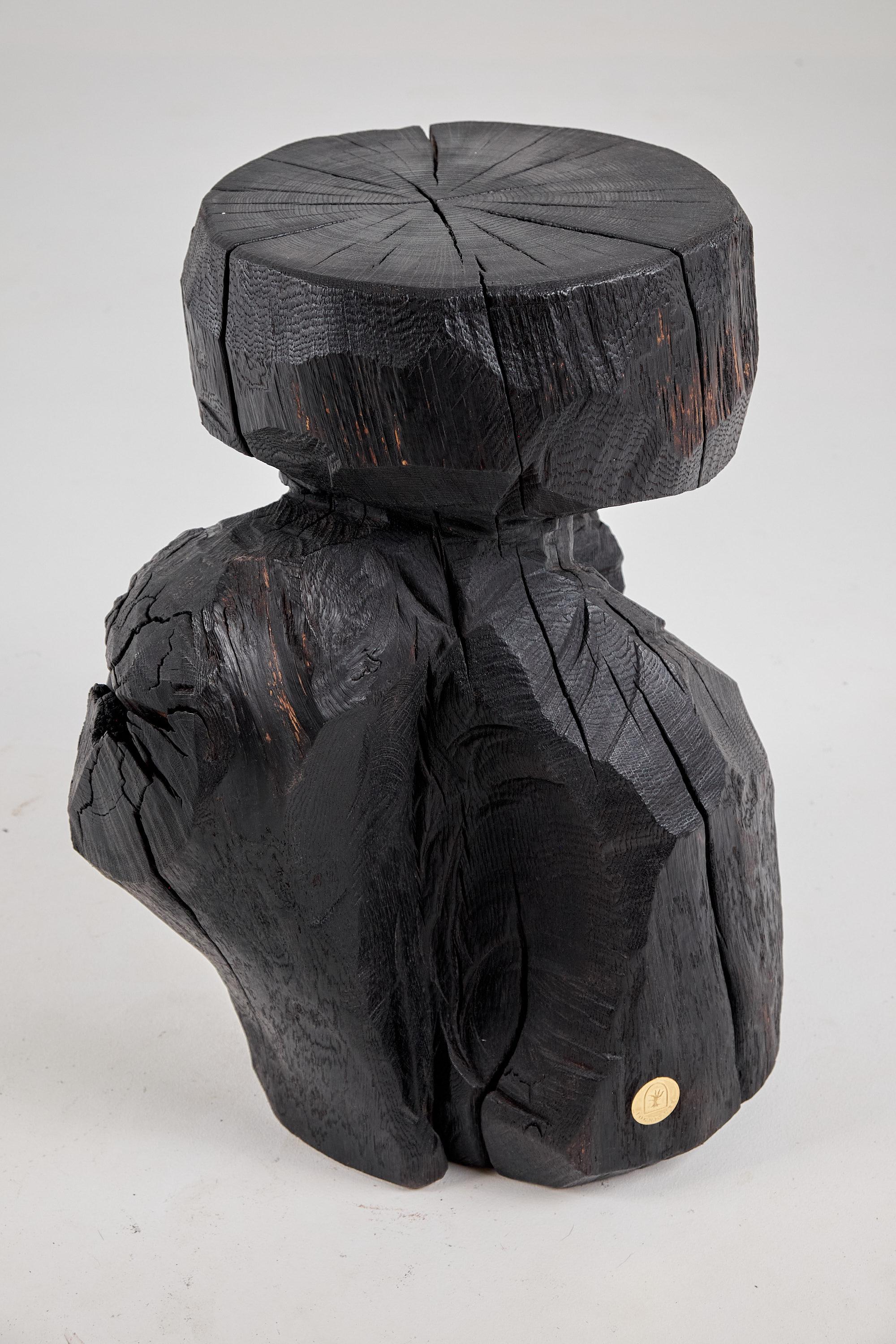 Brutalistischer skulpturaler Beistelltisch, massives gebranntes Oak Wood,  Einzigartig 1/1, Jownik im Angebot 8