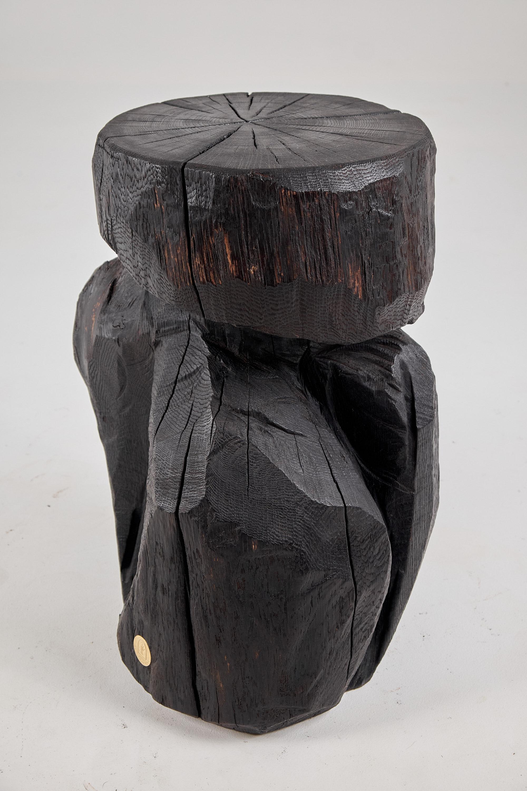 Brutalistischer skulpturaler Beistelltisch, massives gebranntes Oak Wood,  Einzigartig 1/1, Jownik (Geschnitzt) im Angebot