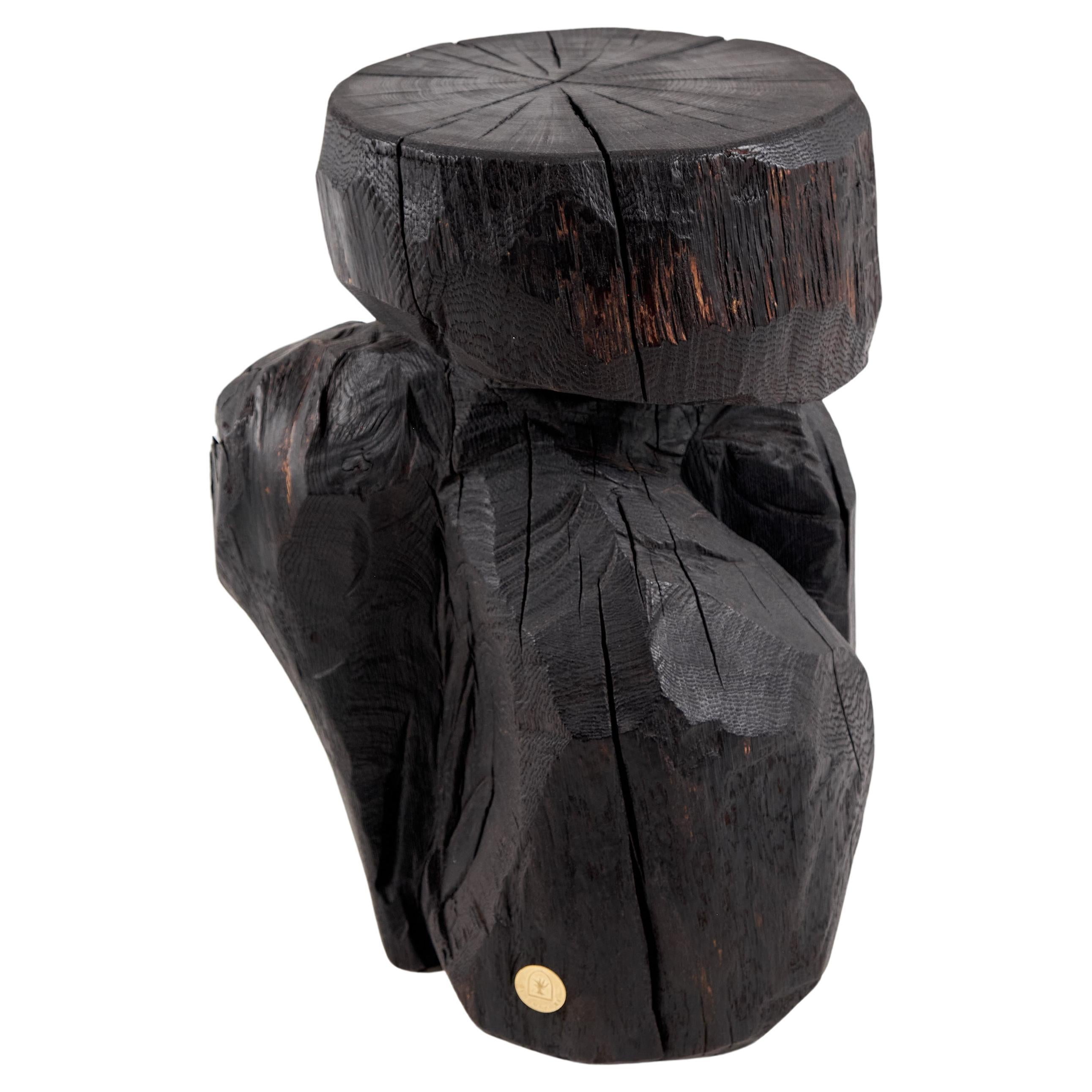 Brutalistischer skulpturaler Beistelltisch, massives gebranntes Oak Wood,  Einzigartig 1/1, Jownik im Angebot