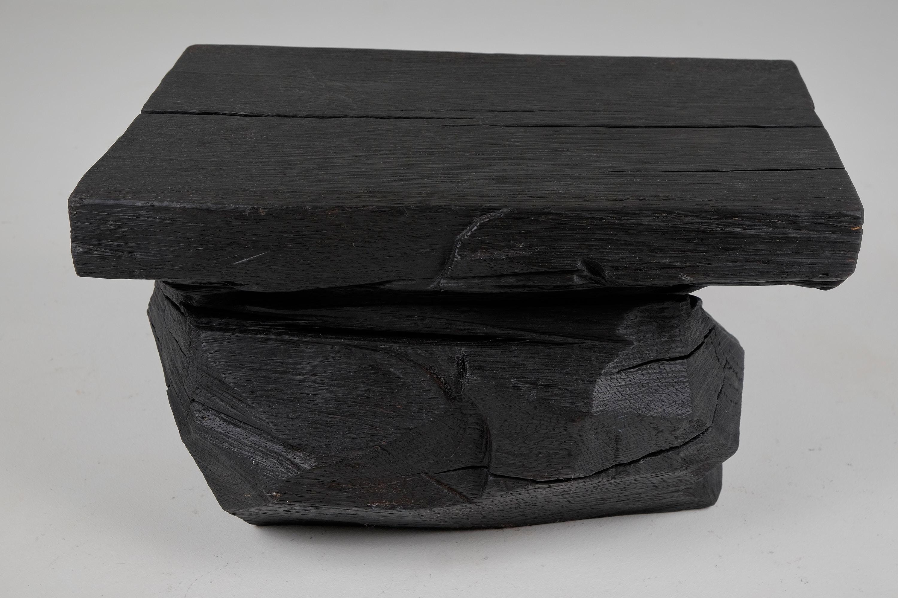 Brutalist Sculptural Stool/Side Table, Solid Burnt Oak Wood,  Unique 1/1, Jownik For Sale 4