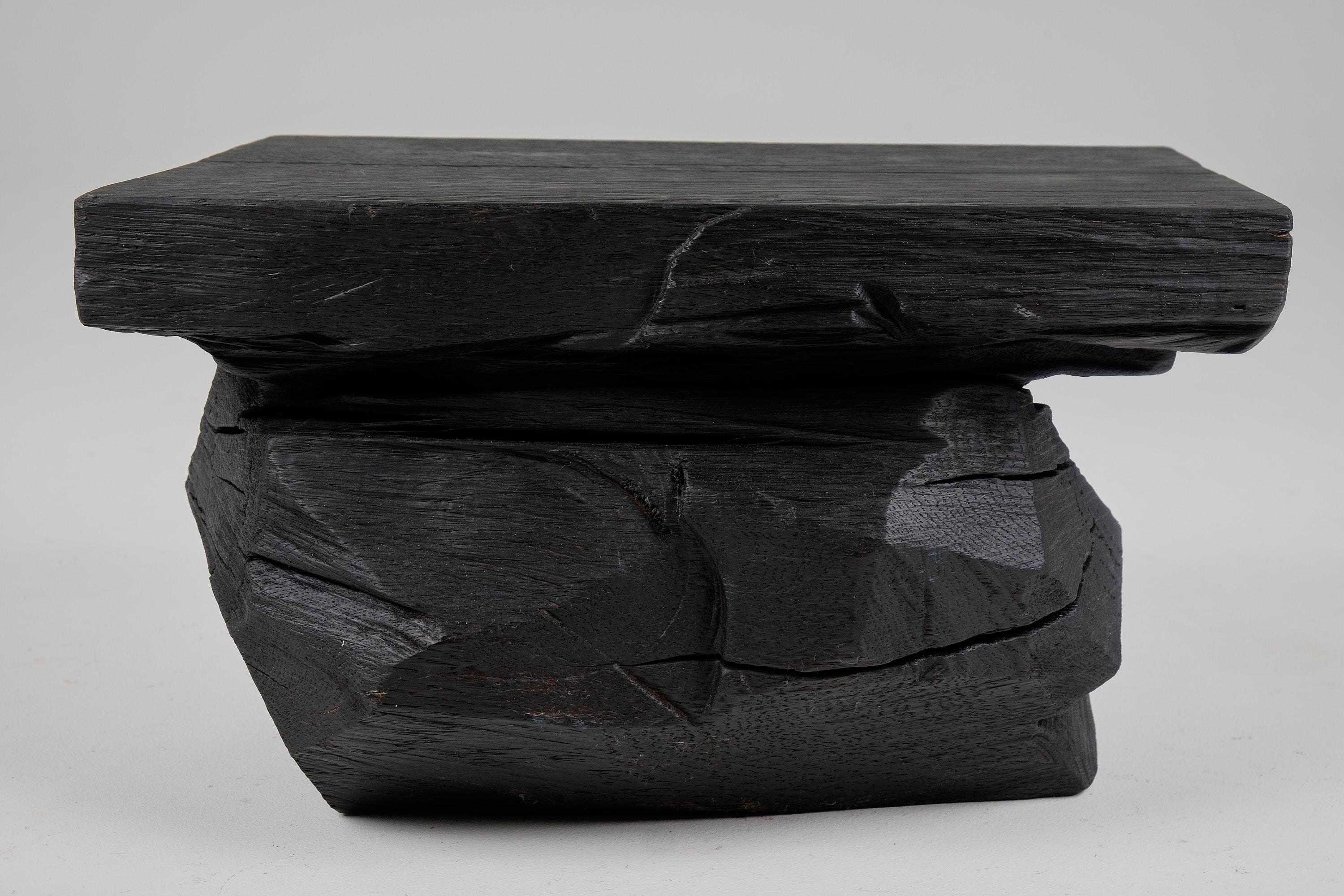 Brutalist Sculptural Stool/Side Table, Solid Burnt Oak Wood,  Unique 1/1, Jownik For Sale 5