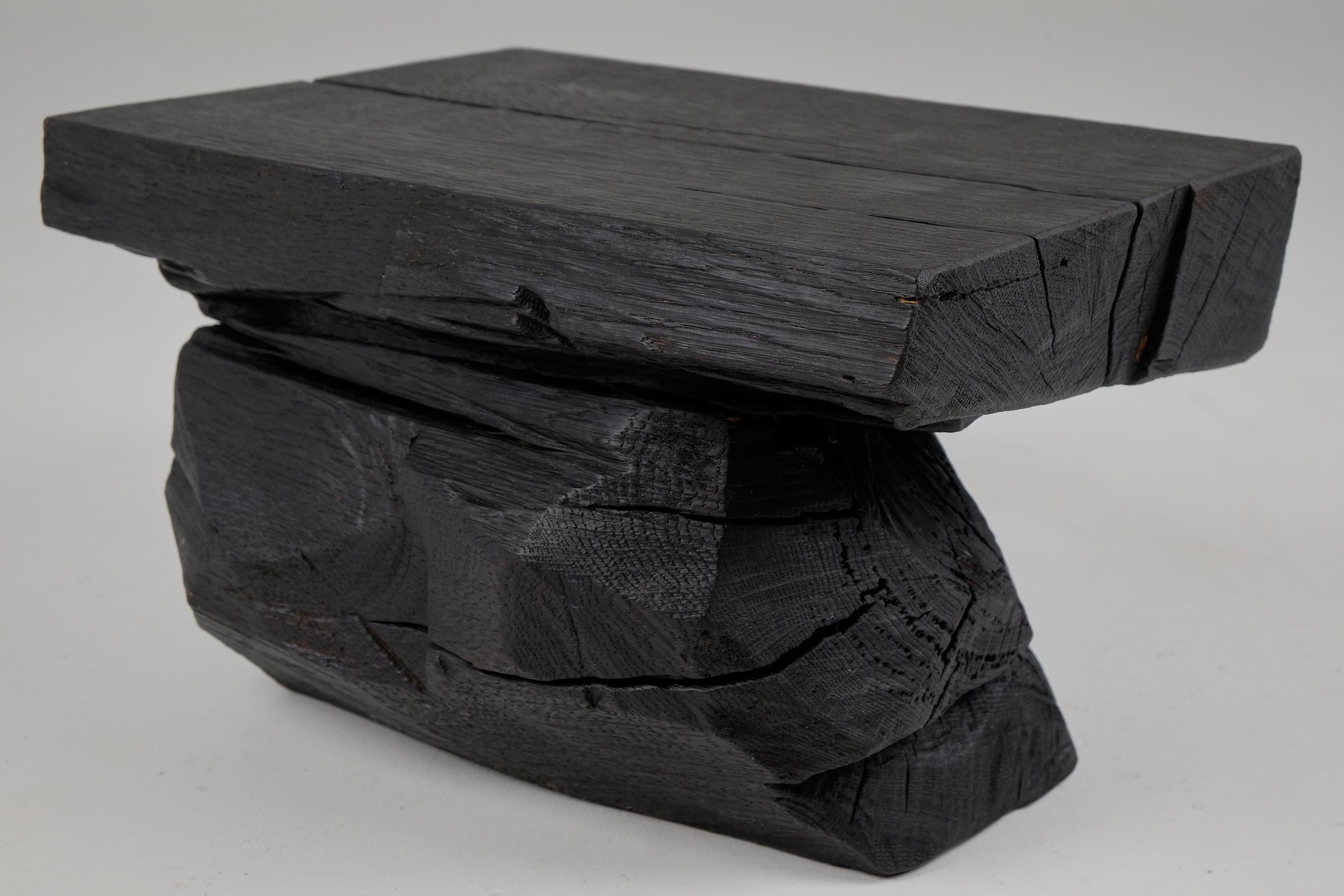 Brutalist Sculptural Stool/Side Table, Solid Burnt Oak Wood,  Unique 1/1, Jownik For Sale 6