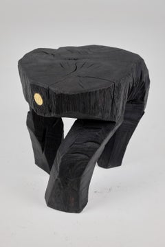 Brutalist Sculptural Stool/Side Table, Solid Burnt Oak Wood, Unique 1/1, Jownik