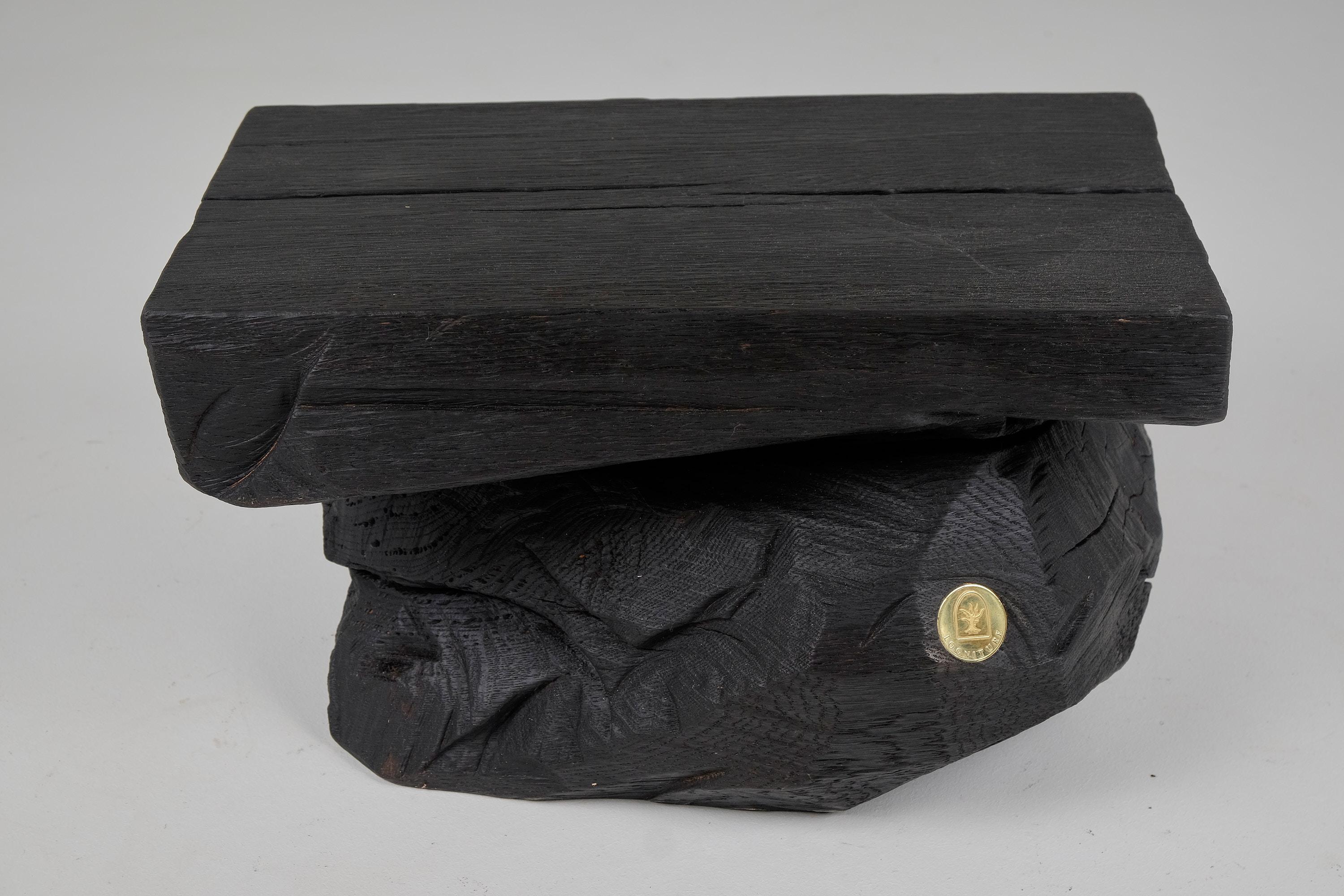 Croatian Brutalist Sculptural Stool/Side Table, Solid Burnt Oak Wood,  Unique 1/1, Jownik For Sale