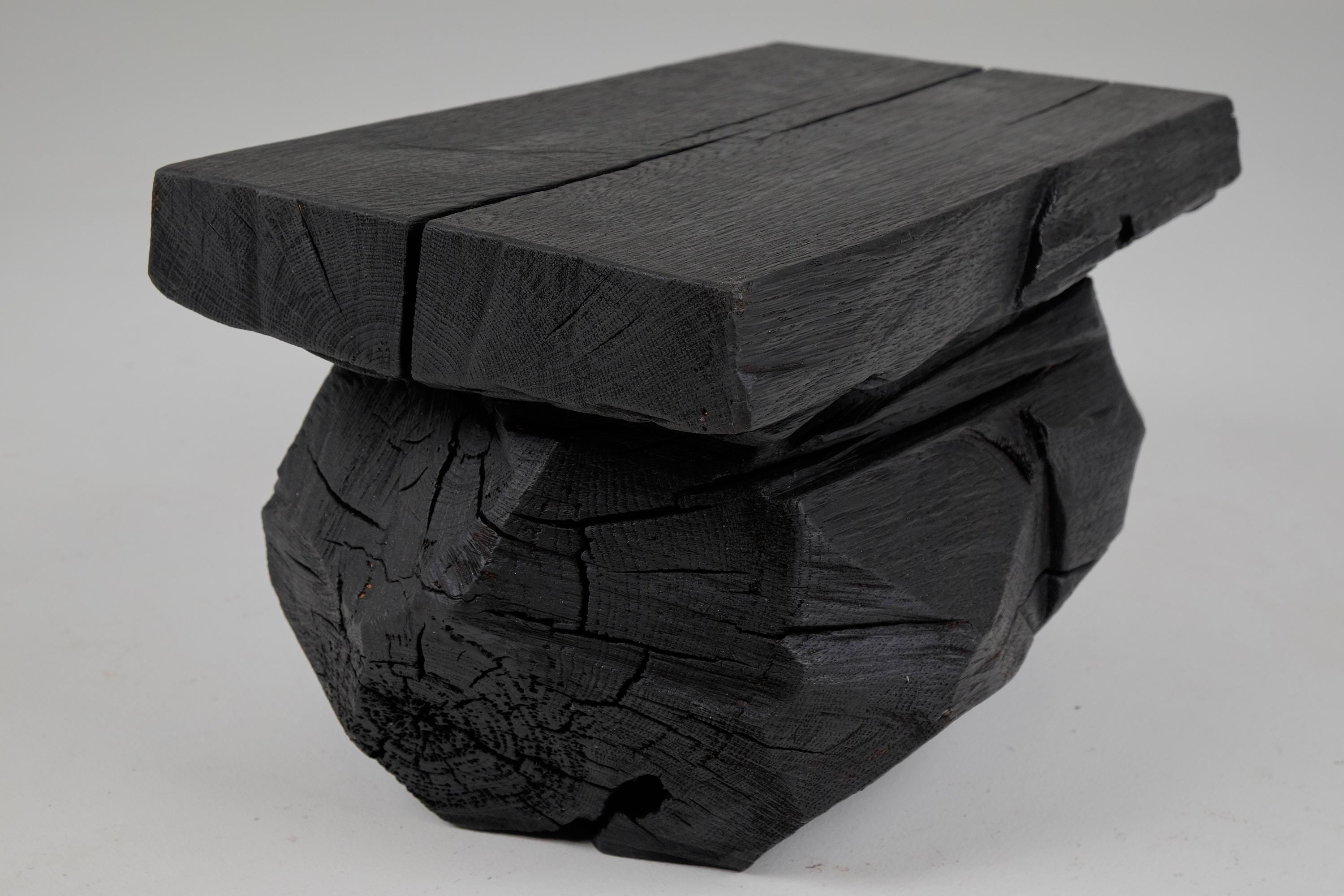 Brutalist Sculptural Stool/Side Table, Solid Burnt Oak Wood,  Unique 1/1, Jownik For Sale 3