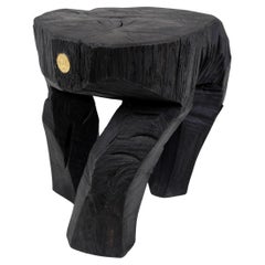 Brutalist Sculptural Stool/Side Table, Solid Burnt Oak Wood,  Unique 1/1, Jownik