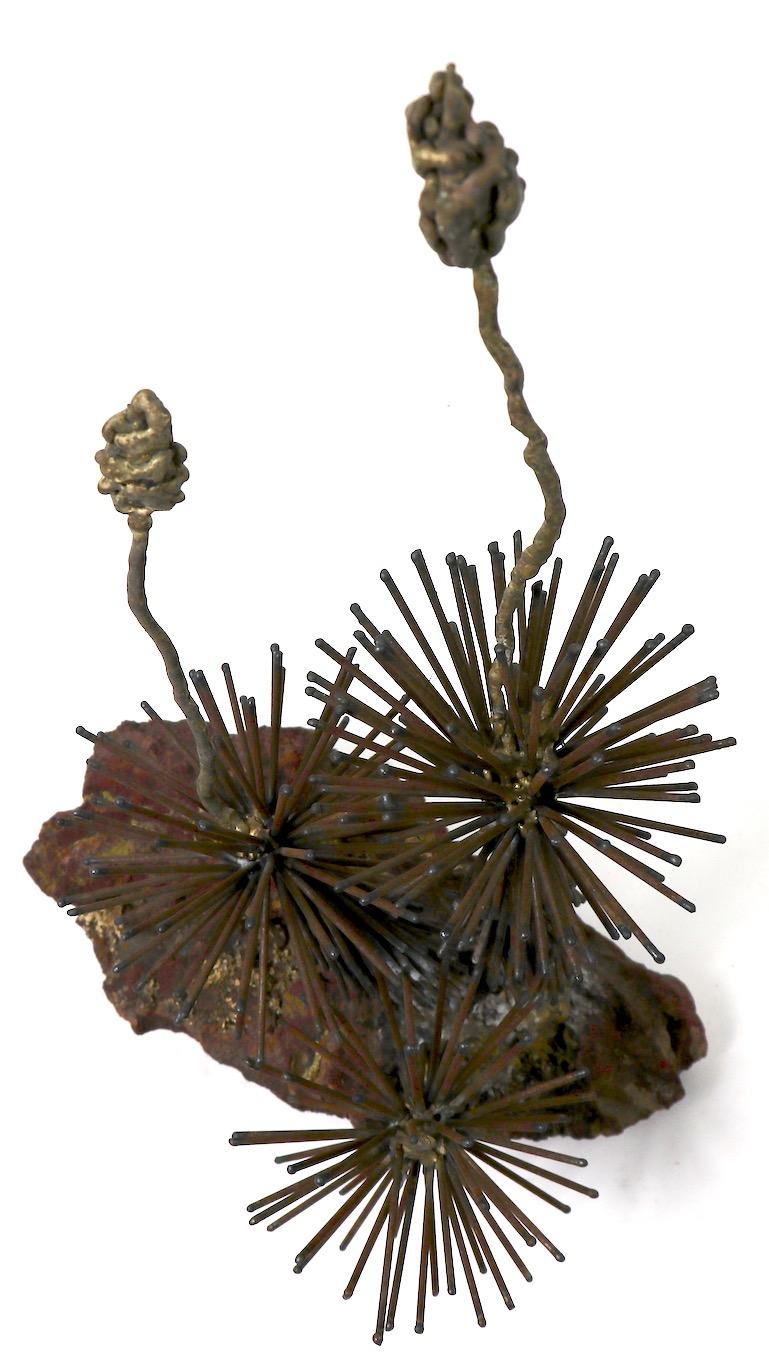 Brutalist Sculpture Abstracted Plant Forms on Terracotta Base For Sale 1