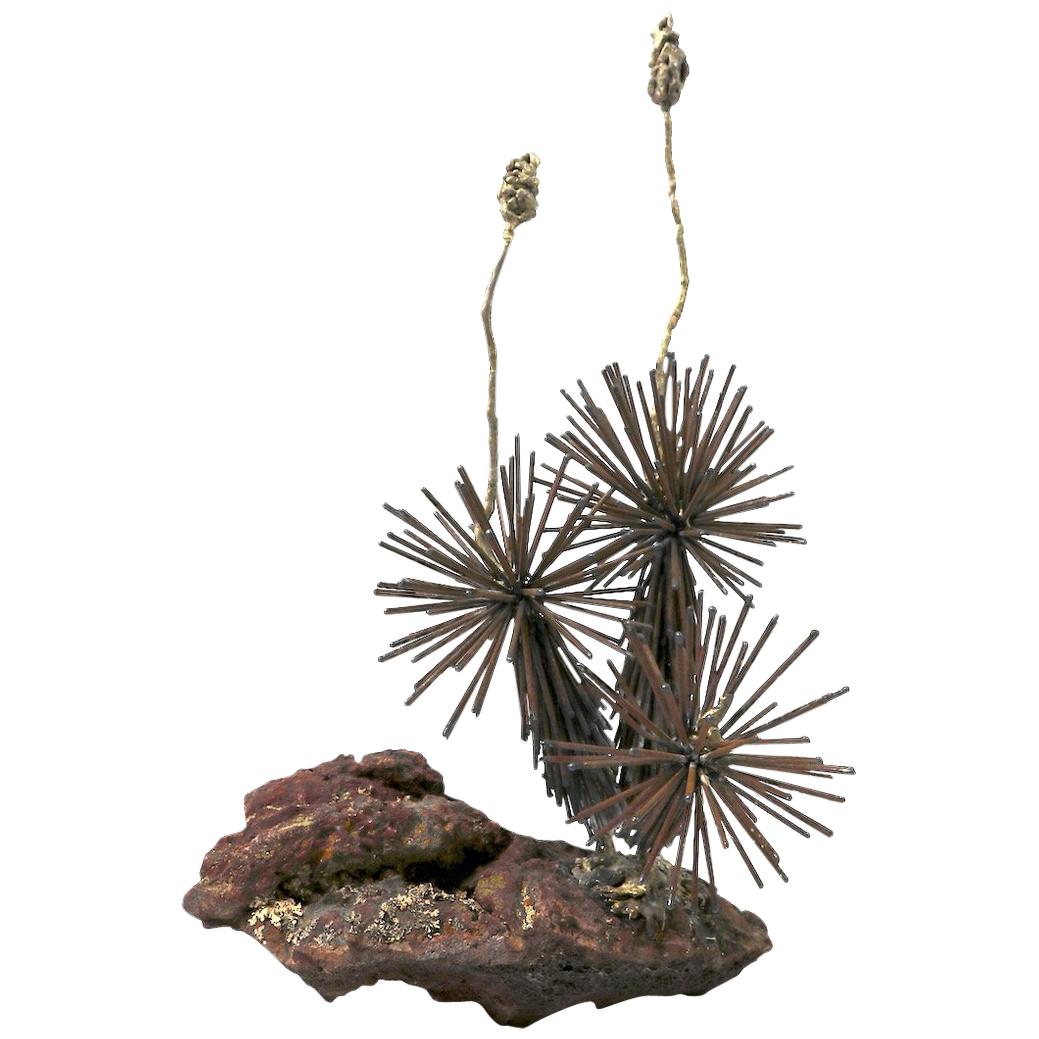 Brutalist Sculpture Abstracted Plant Forms on Terracotta Base