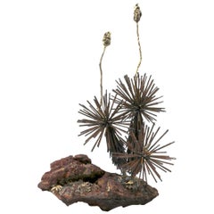 Vintage Brutalist Sculpture Abstracted Plant Forms on Terracotta Base