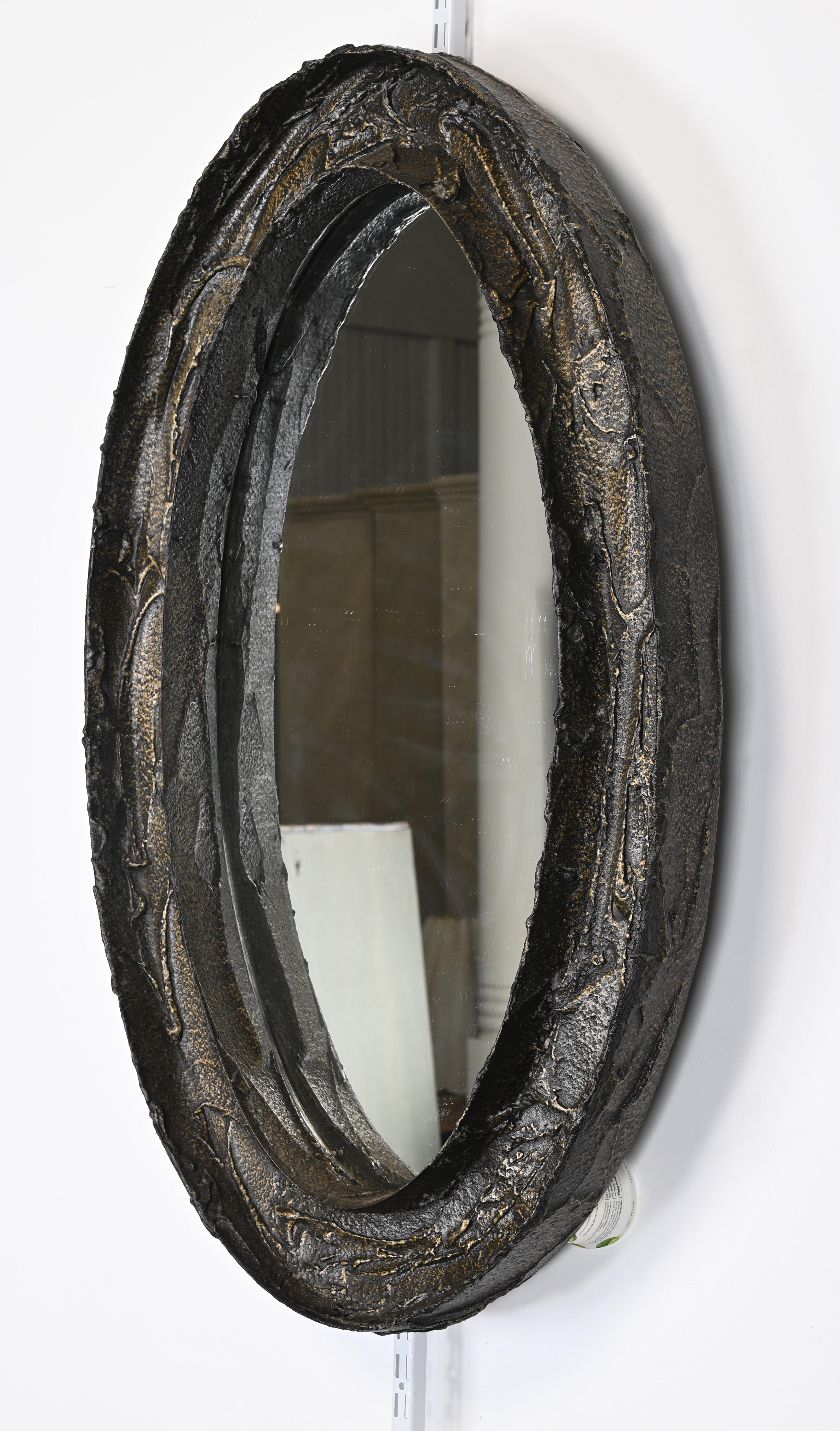Brutalist Sculpted Bronze Mirror by Paul Evans For Sale 7