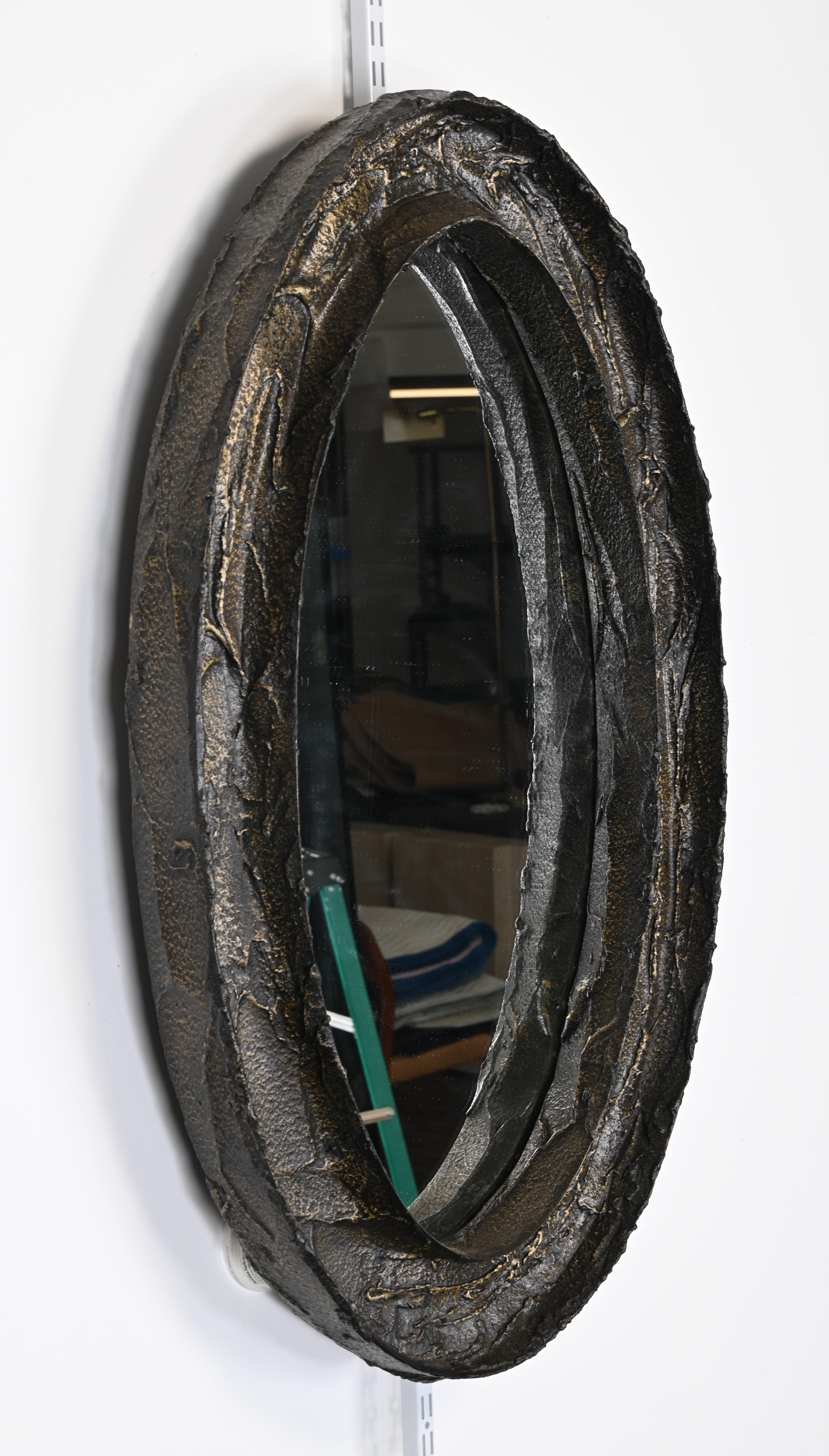 Brutalist Sculpted Bronze Mirror by Paul Evans For Sale 8