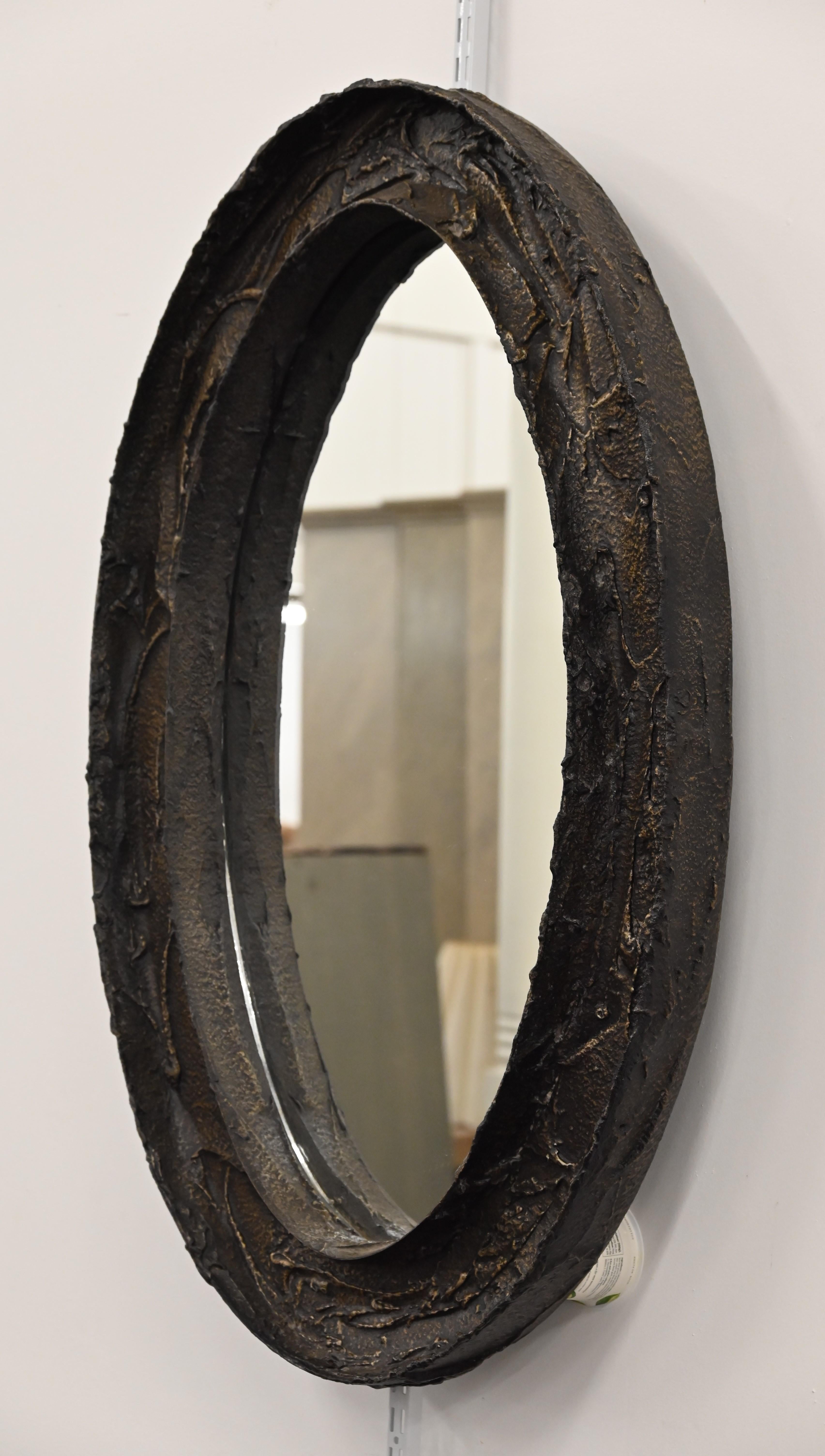 American Brutalist Sculpted Bronze Mirror by Paul Evans For Sale