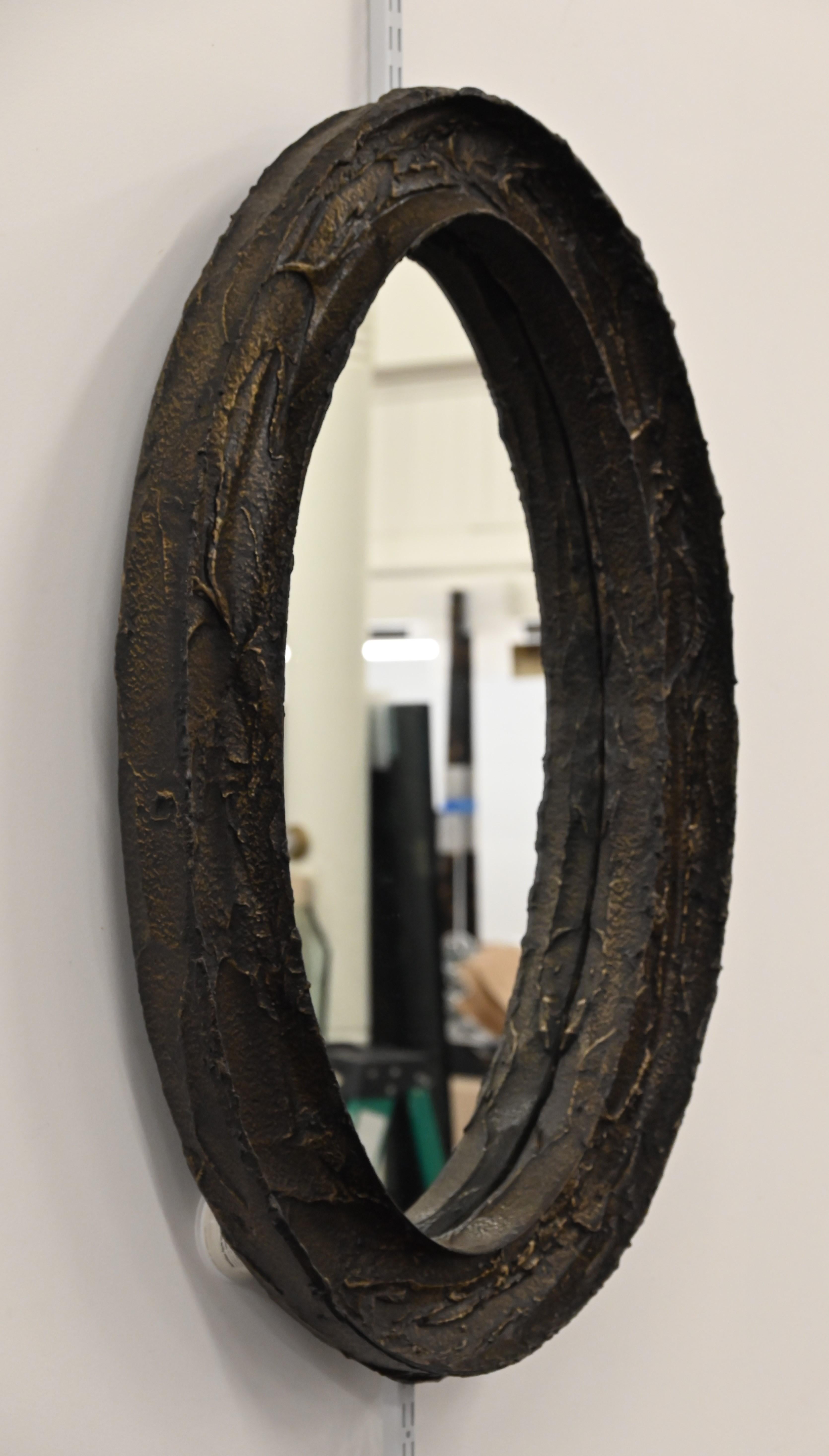 Late 20th Century Brutalist Sculpted Bronze Mirror by Paul Evans For Sale