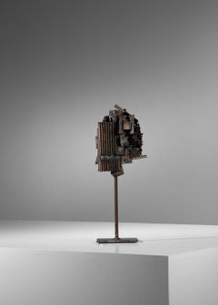 Brutalist sculpture by artist Donna in steel