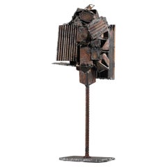 Brutalist sculpture by artist Donna in steel