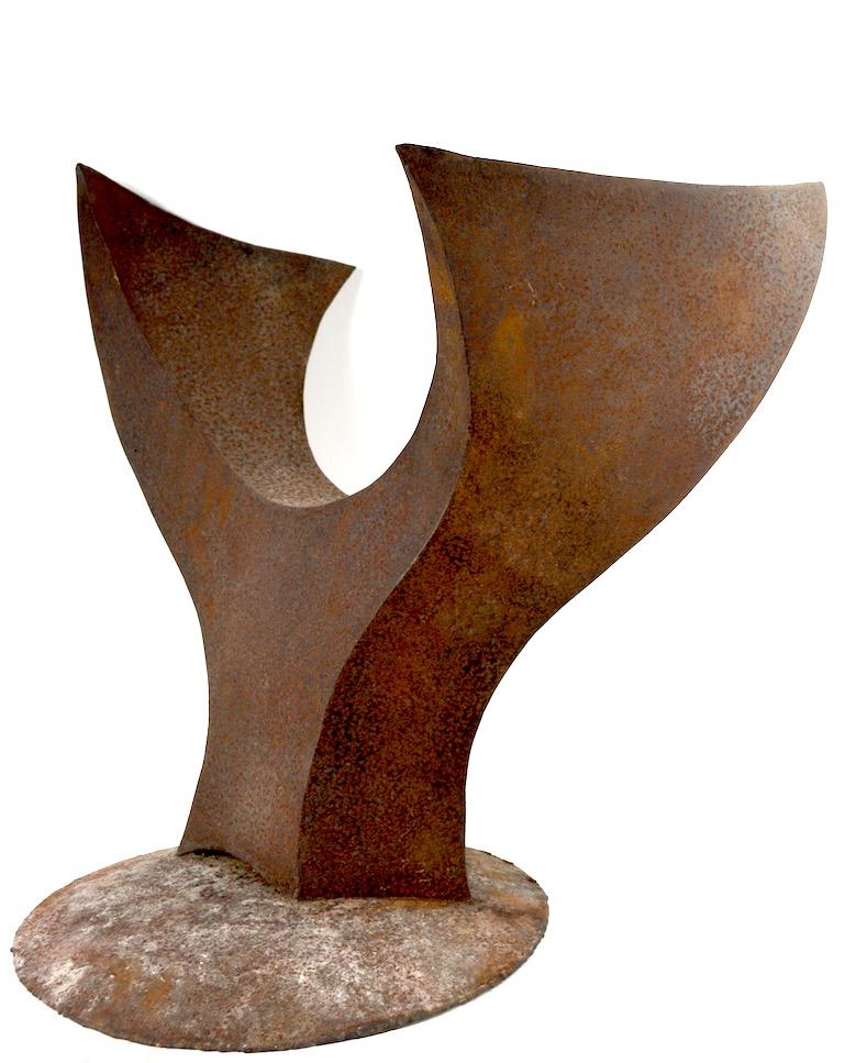 Impressive Brutalist sculpture by noted sculptor Jack Hemenway. Made of welded steel, in original rust finish, suitable for indoor or outdoor installation, great form and presence. Period 1970s piece, nice usable scale, ready to use condition.