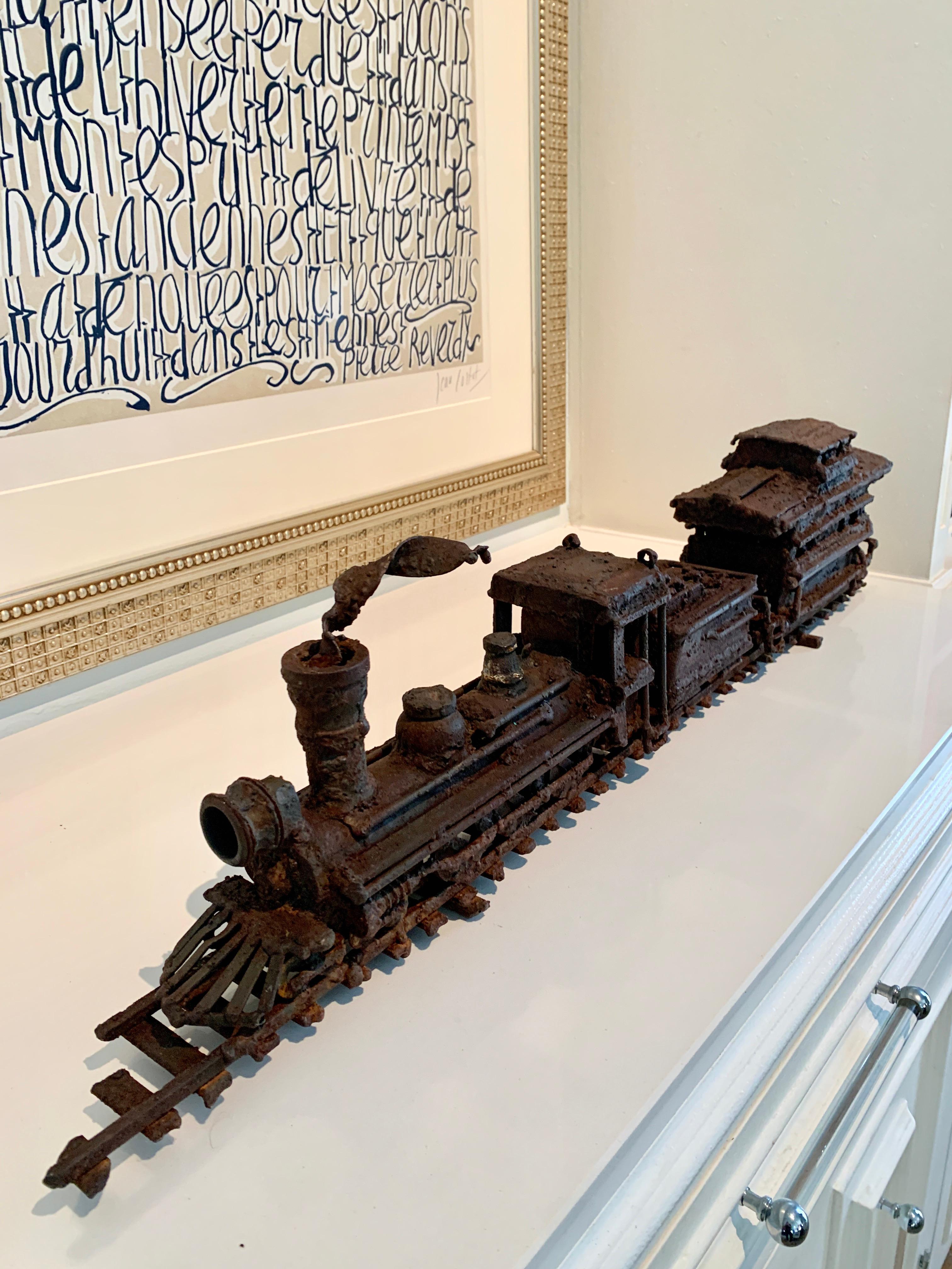 Brutalist Sculpture of Train on Track with Smoke For Sale 3
