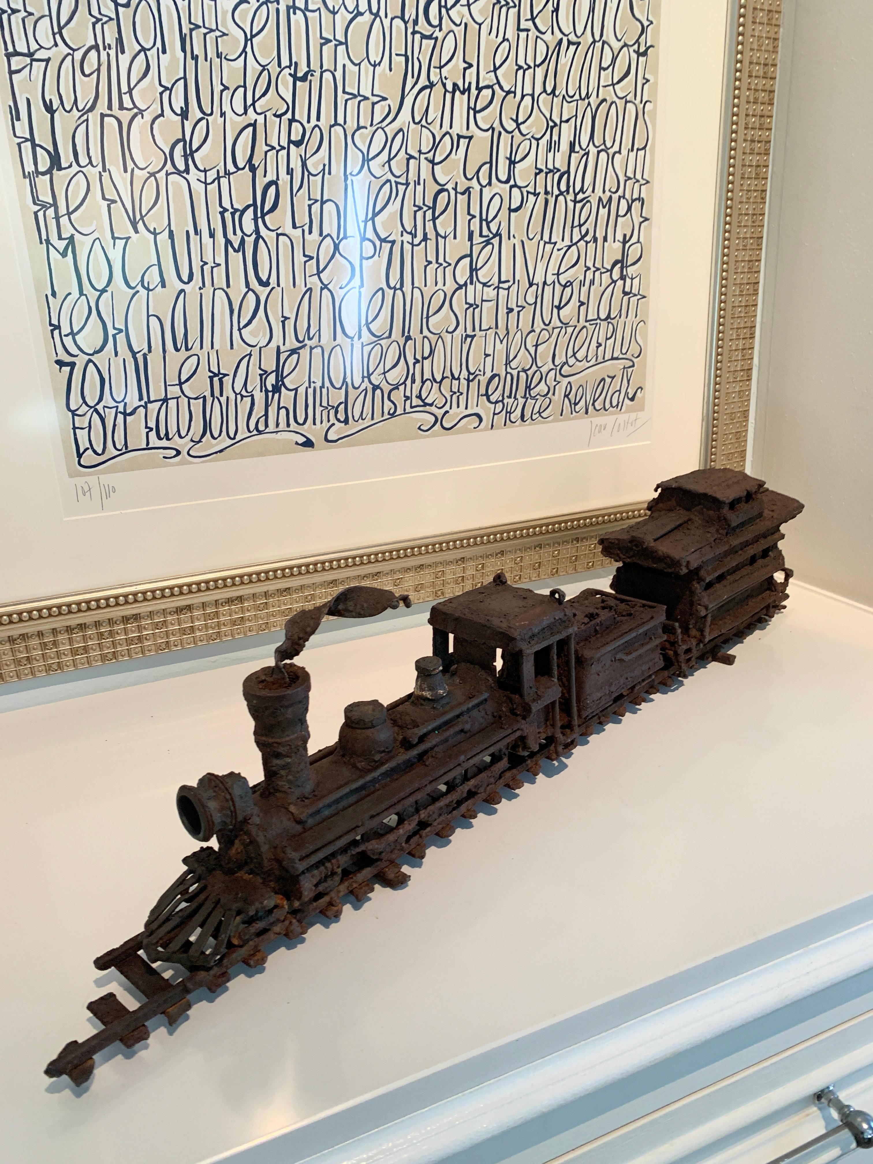 Brutalist Sculpture of Train on Track with Smoke For Sale 4