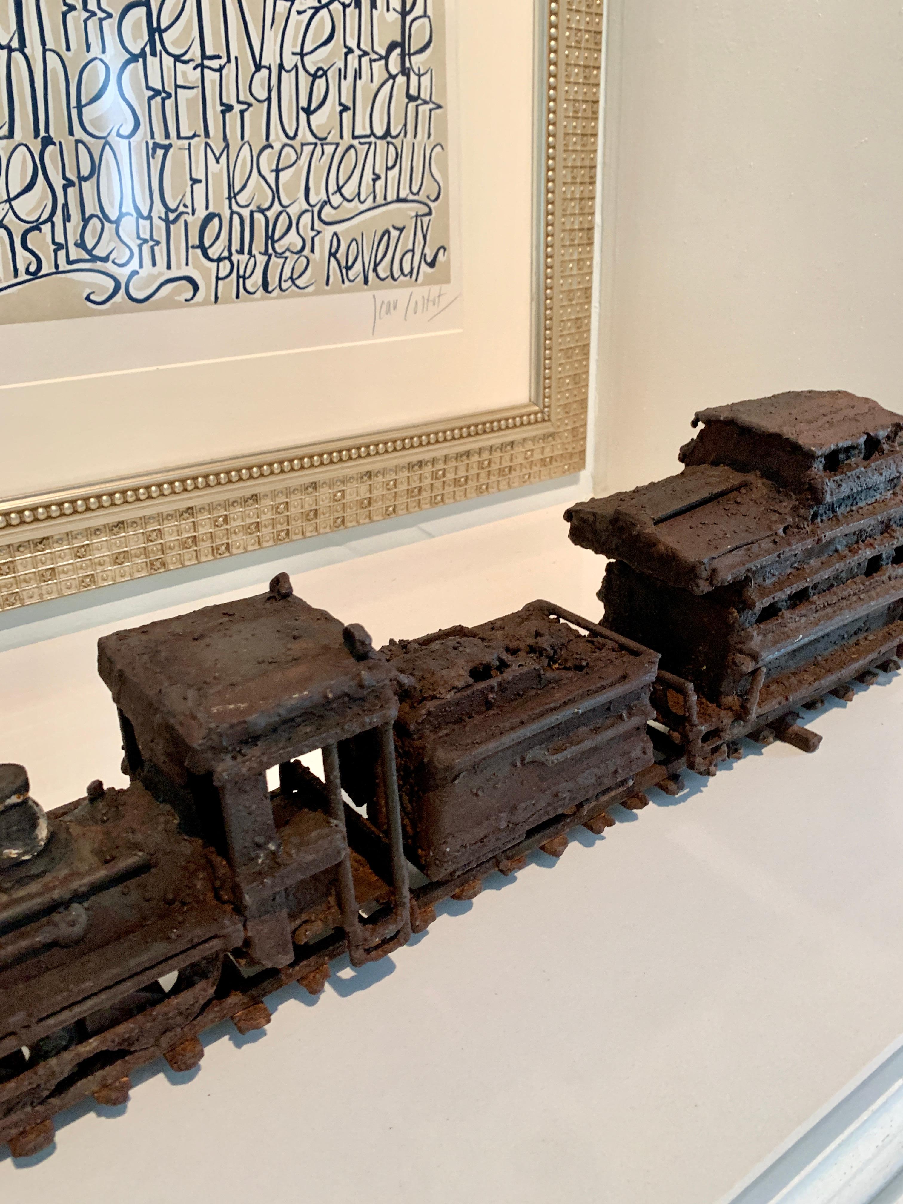 Brutalist Sculpture of Train on Track with Smoke For Sale 2