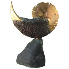 Brutalist Semi-Polished Gilt Bronze Abstract Ammonite Fossil-Shaped Sculpture